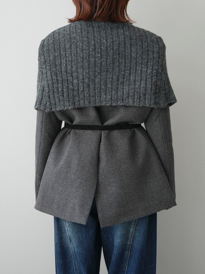 [20%オフ]ケープ付ノーカラージャケット/charcoal