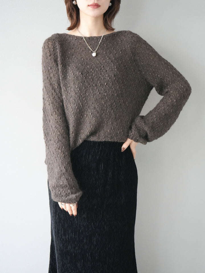 [予約]異素材ミックスヤーンニットプルオーバー/brown