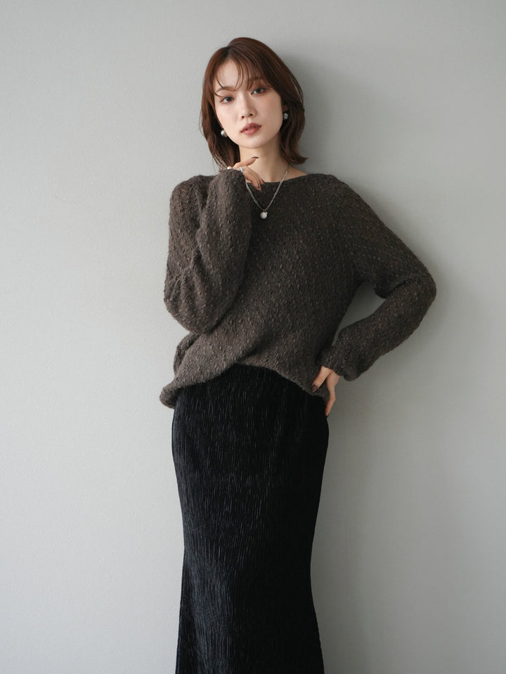 [予約]異素材ミックスヤーンニットプルオーバー/brown