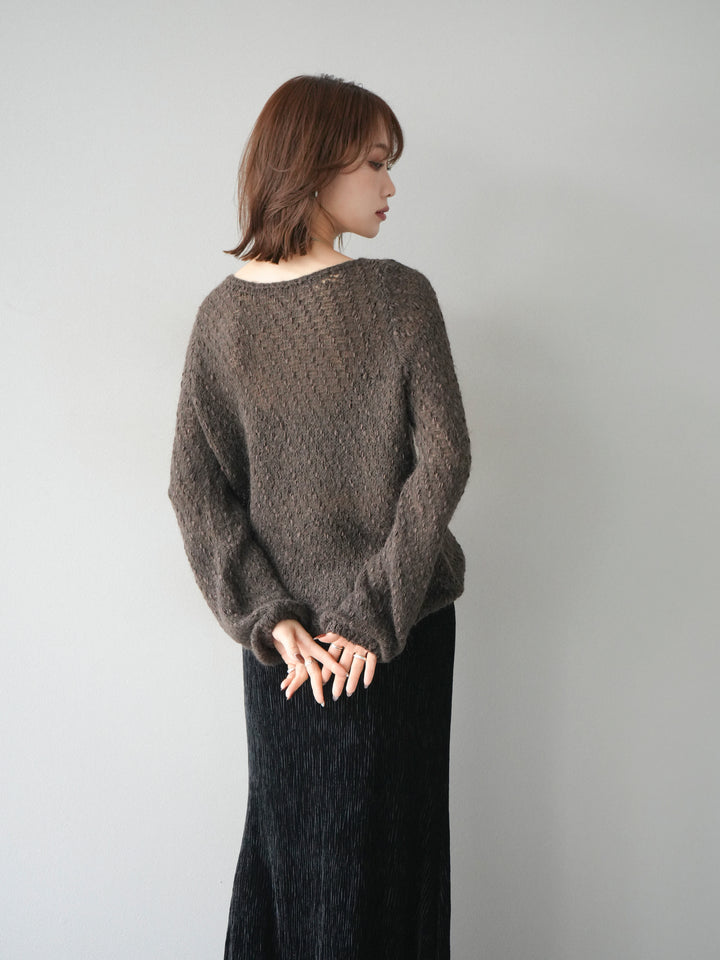 [予約]異素材ミックスヤーンニットプルオーバー/brown