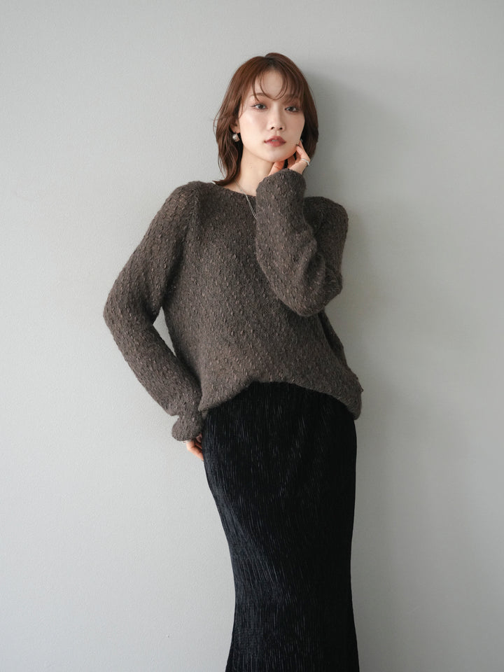 [予約]異素材ミックスヤーンニットプルオーバー/brown