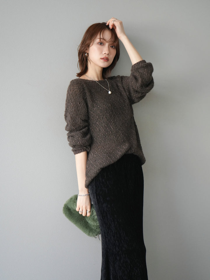 [予約]異素材ミックスヤーンニットプルオーバー/brown