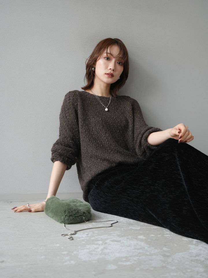 [予約]異素材ミックスヤーンニットプルオーバー/brown