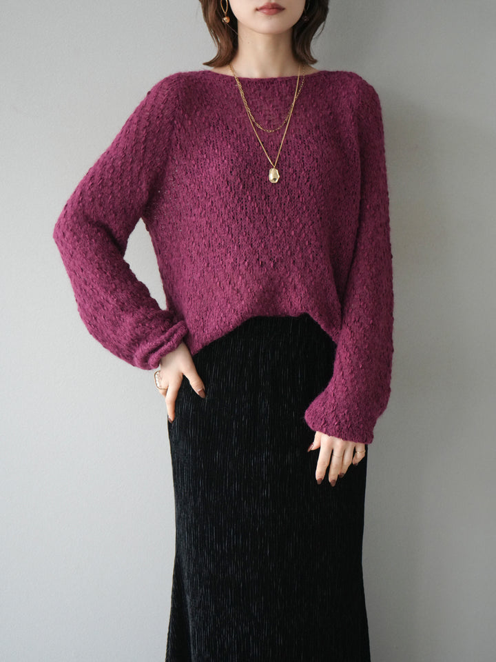 [予約]異素材ミックスヤーンニットプルオーバー/burgundy