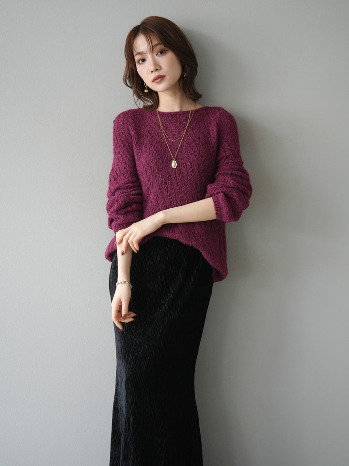 [SET]異素材ミックスヤーンニットプルオーバー+選べるアクセセット(2set)