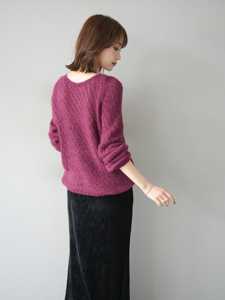 [予約]異素材ミックスヤーンニットプルオーバー/burgundy