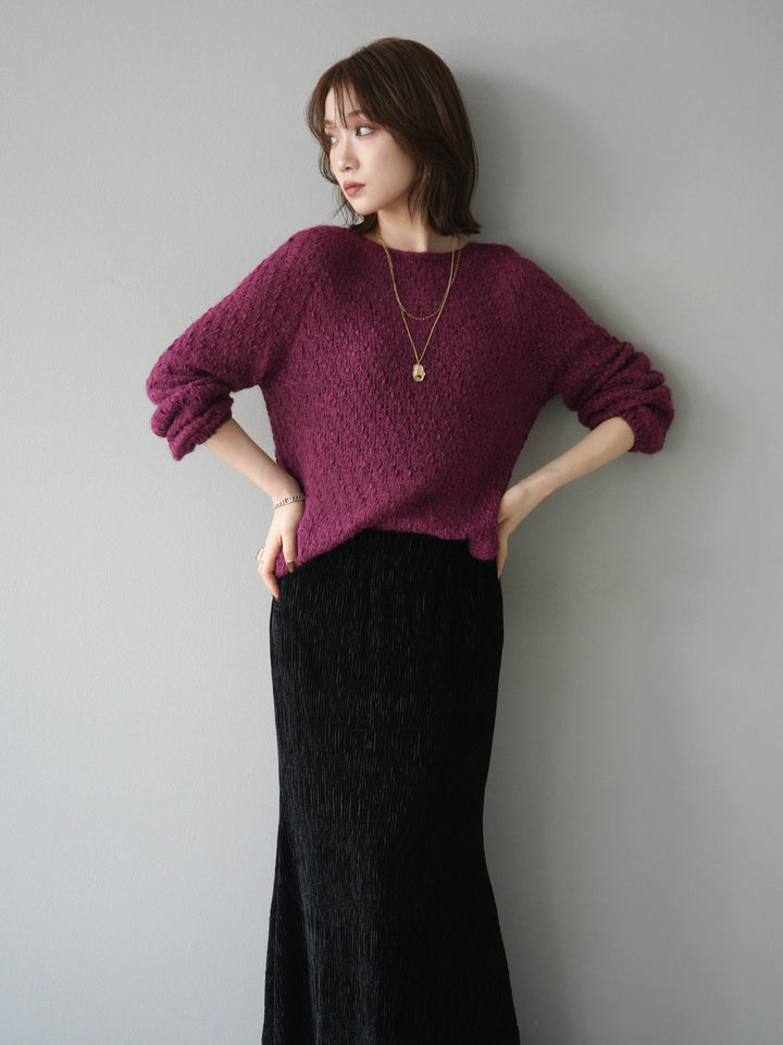 [予約]異素材ミックスヤーンニットプルオーバー/burgundy