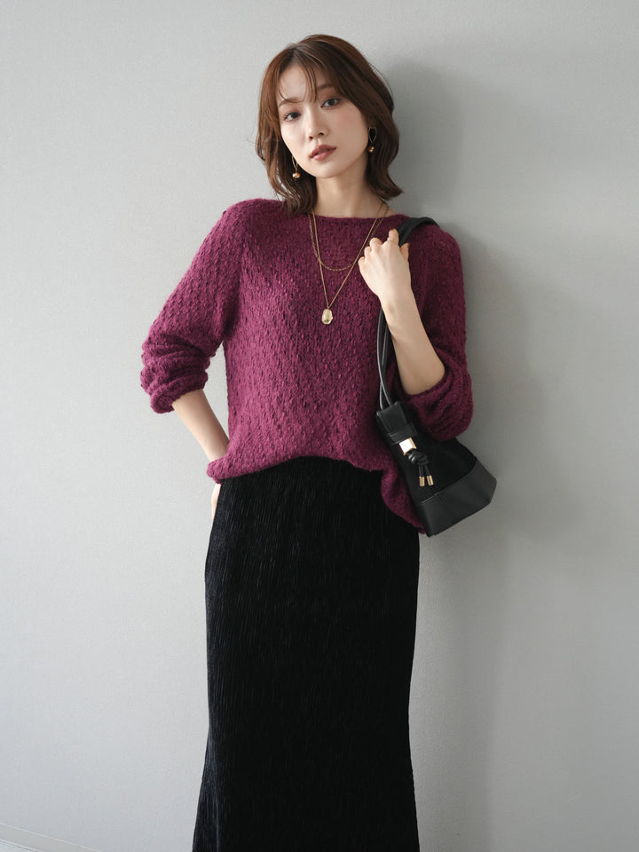 [予約]異素材ミックスヤーンニットプルオーバー/burgundy