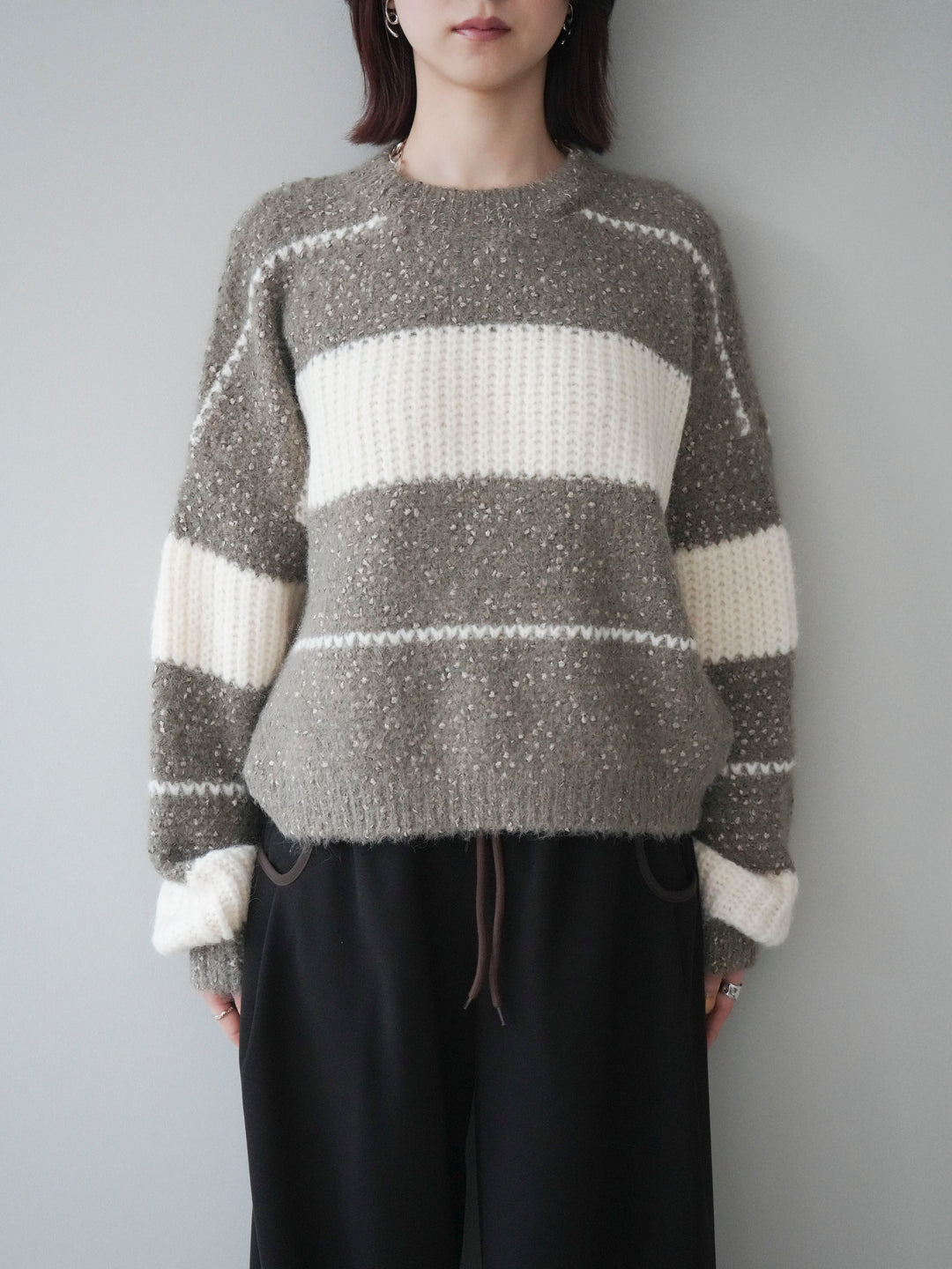 [予約]ネップヤーンボーダーニットプルオーバー/mocha
