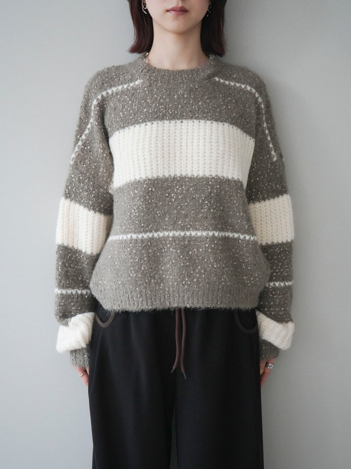 [予約]ネップヤーンボーダーニットプルオーバー/mocha