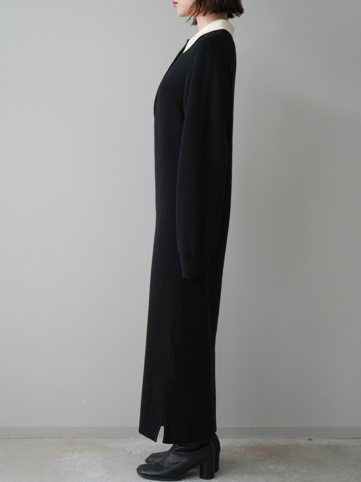 [予約]配色ポロニットワンピース/black