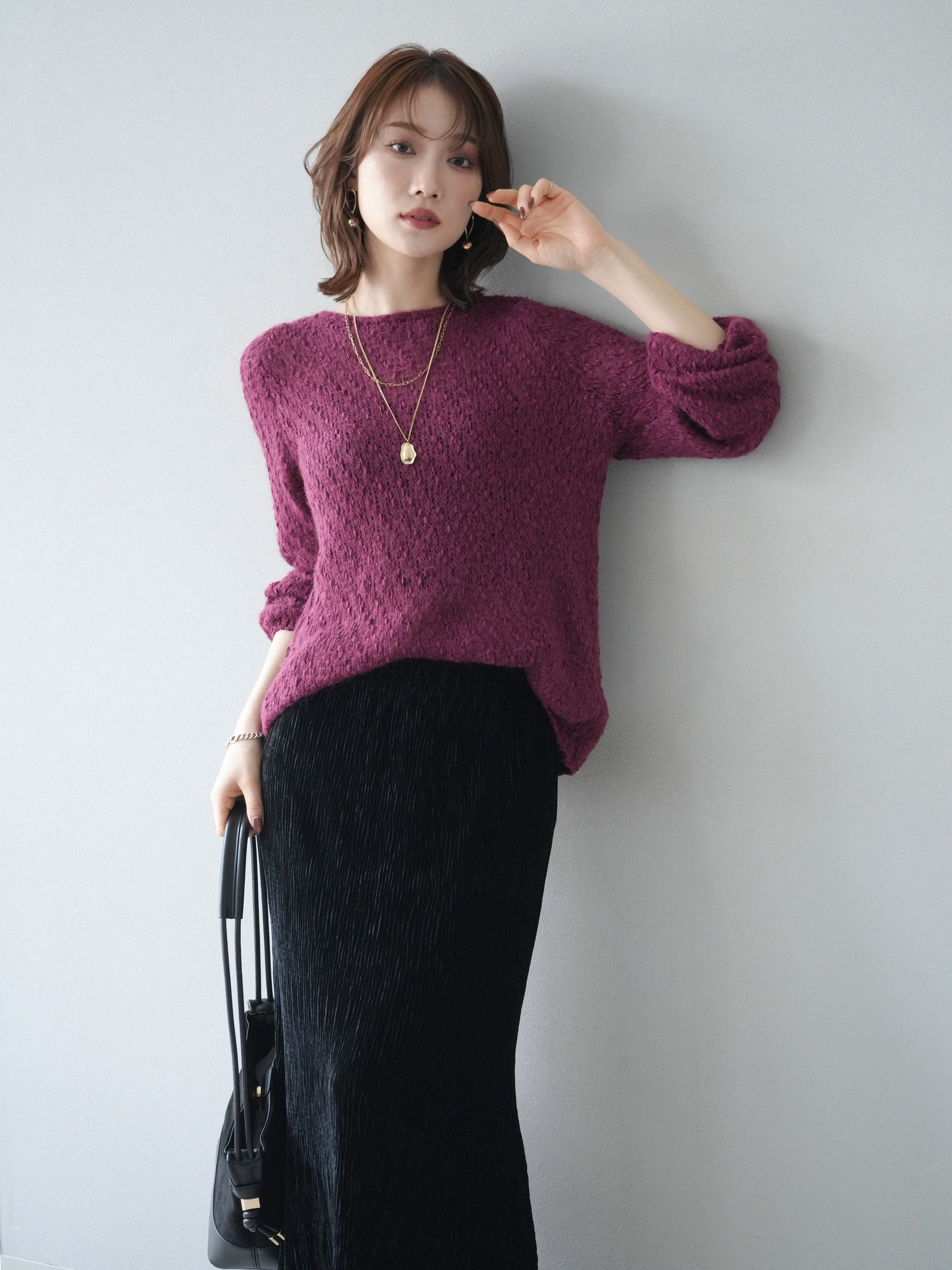予約]異素材ミックスヤーンニットプルオーバー/burgundy – Lumier