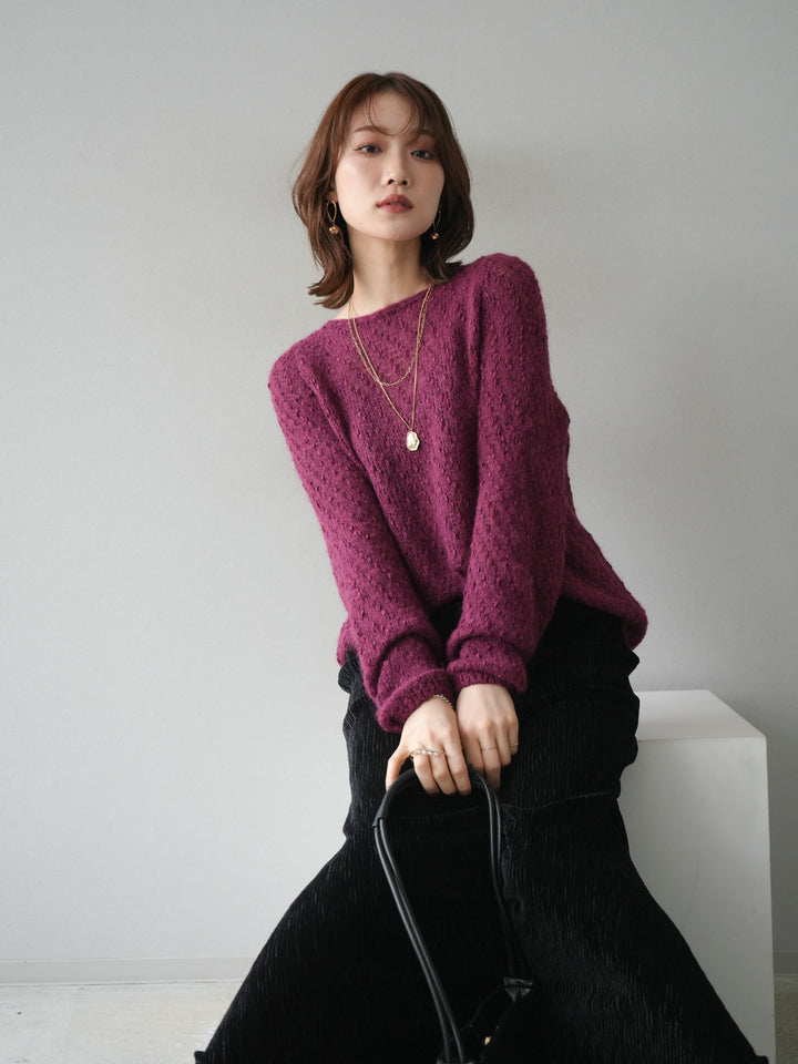 [予約]異素材ミックスヤーンニットプルオーバー/burgundy