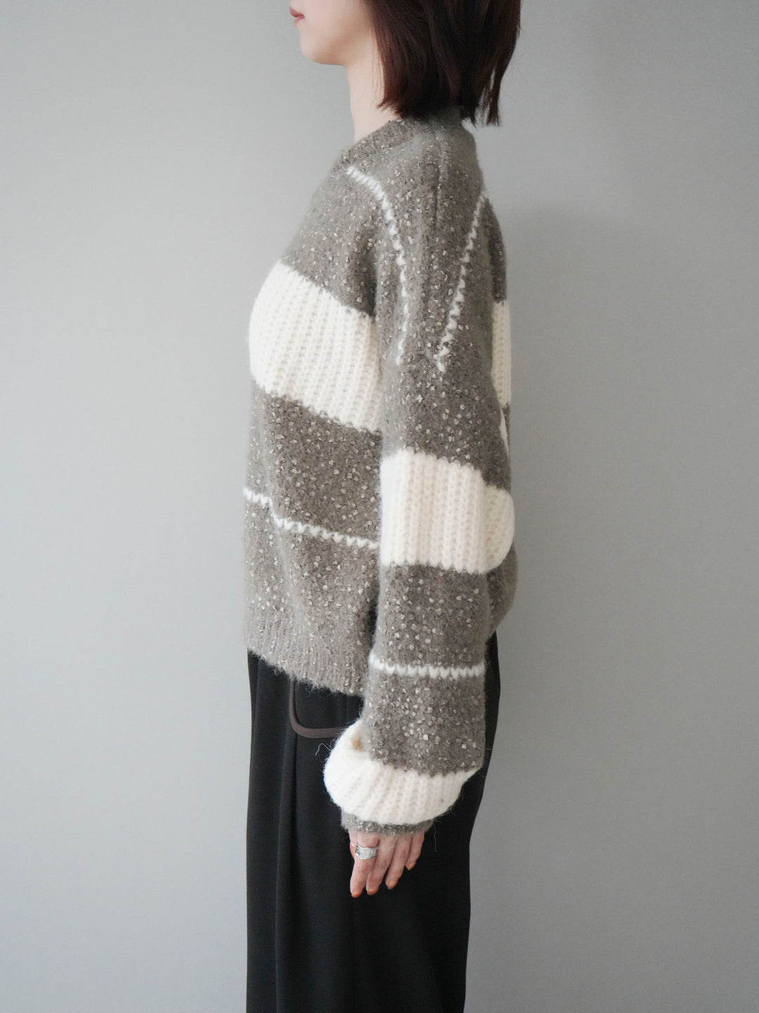 [予約]ネップヤーンボーダーニットプルオーバー/mocha