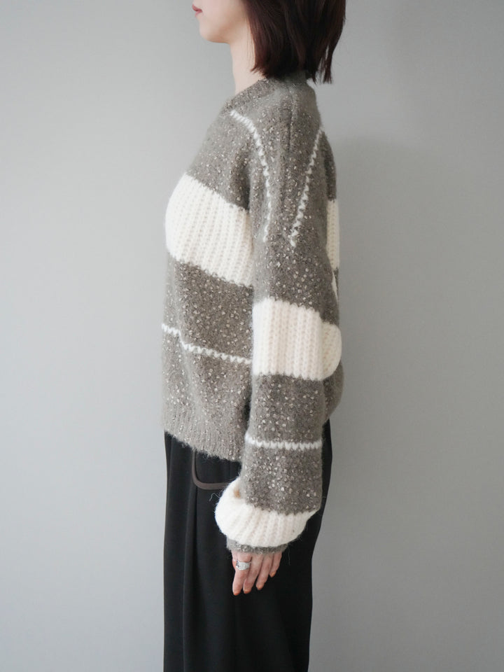 [予約]ネップヤーンボーダーニットプルオーバー/mocha