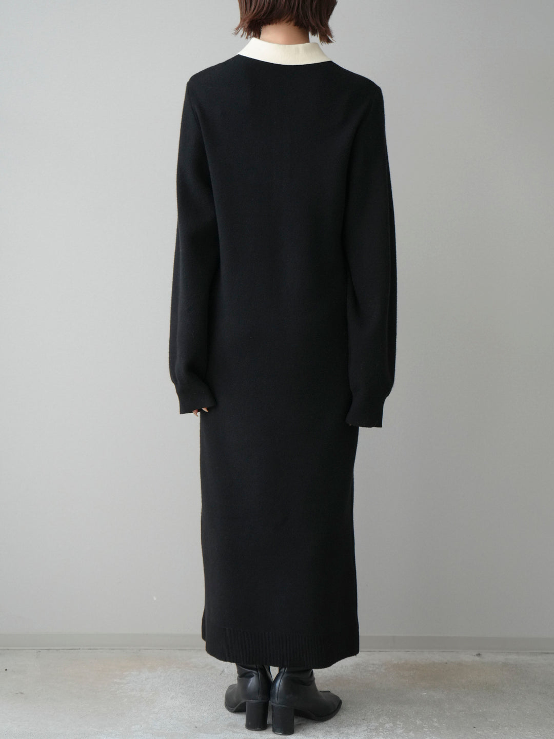[予約]配色ポロニットワンピース/black