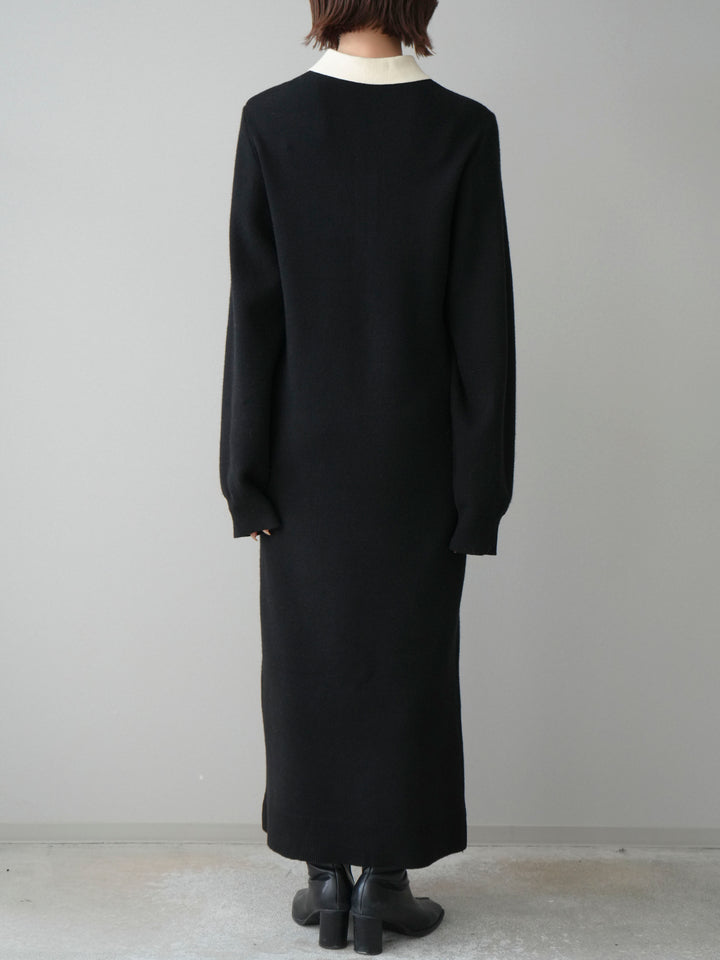 [予約]配色ポロニットワンピース/black