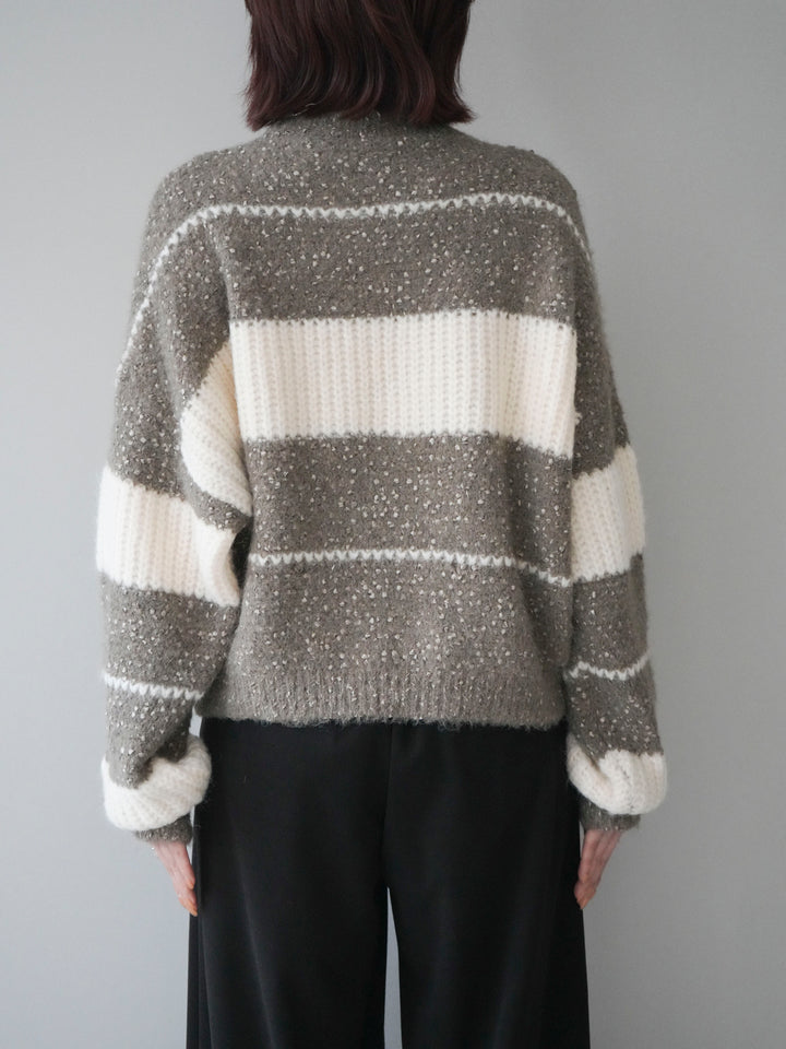 [予約]ネップヤーンボーダーニットプルオーバー/mocha