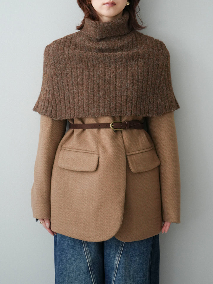 [20%オフ]ケープ付ノーカラージャケット/brown