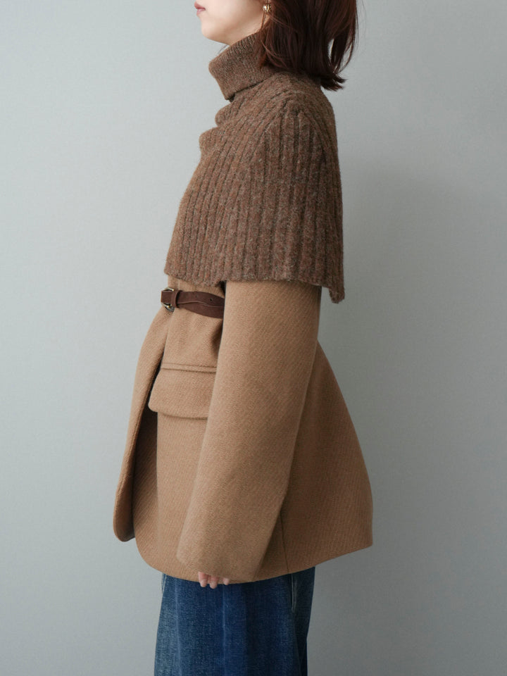 [20%オフ]ケープ付ノーカラージャケット/brown