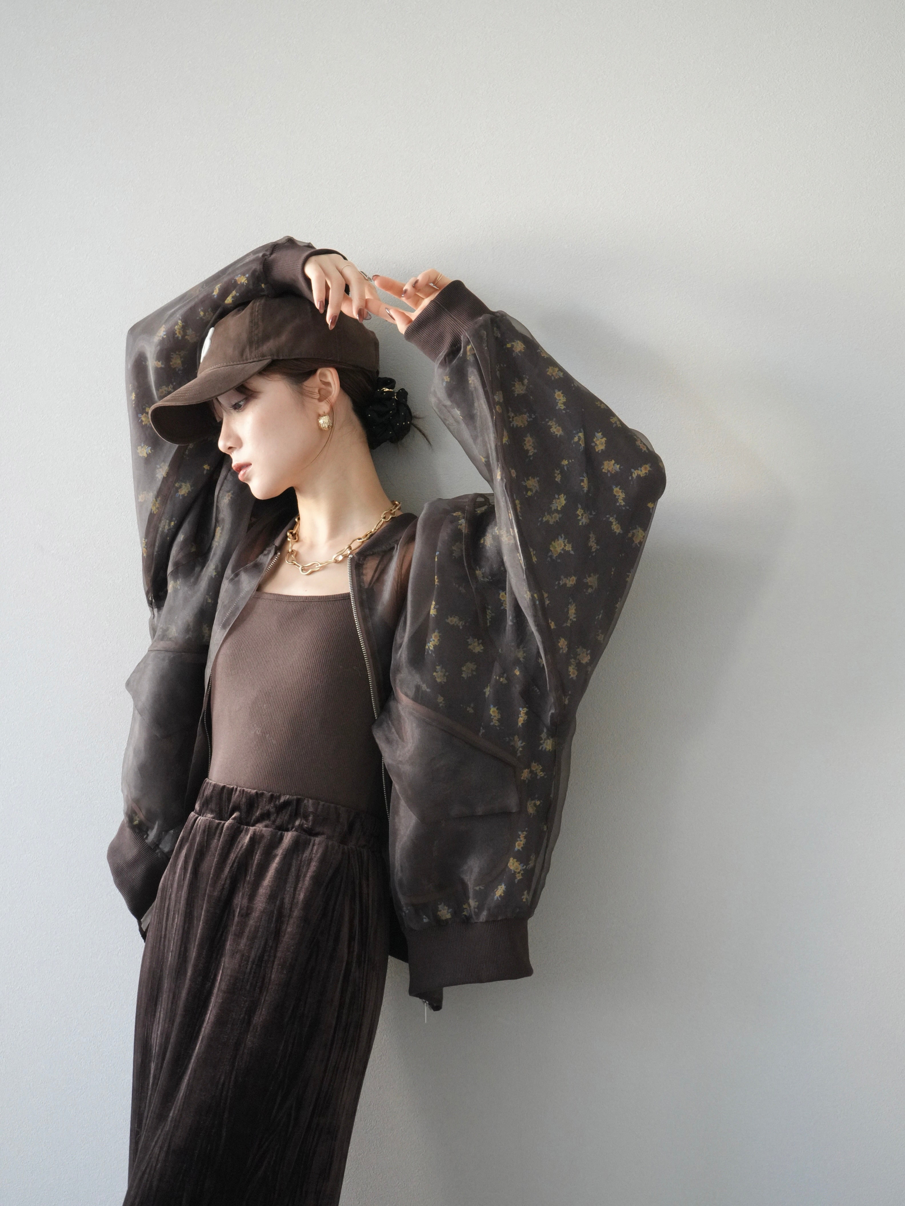 予約]フラワーチュールドッキングブルゾン/ブラウン – Lumier