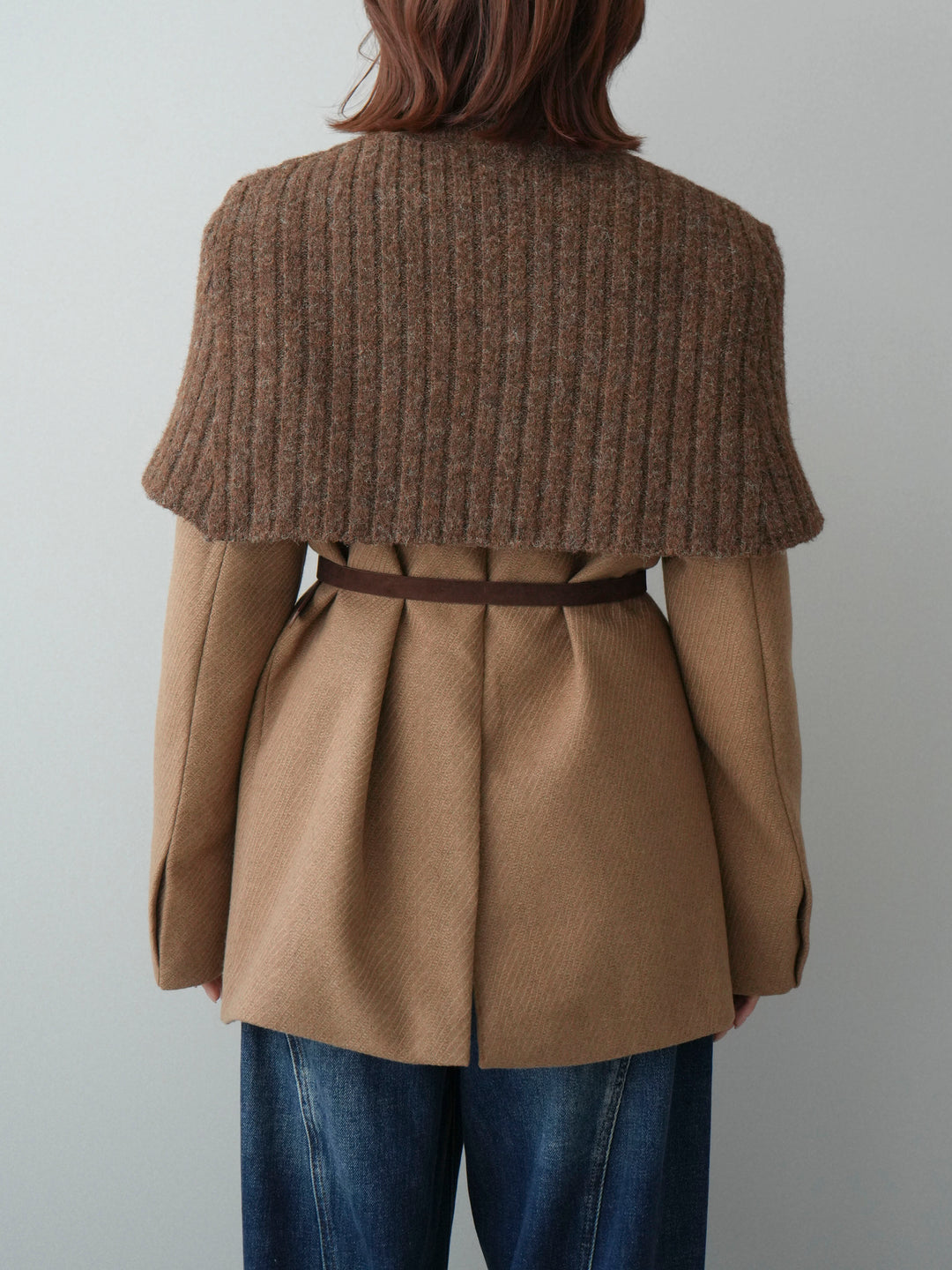 [20%オフ]ケープ付ノーカラージャケット/brown