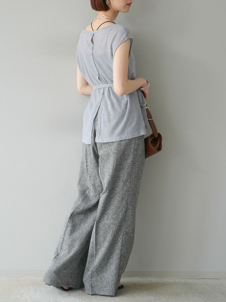 [預購] 混合粗花呢褶襉褲/黑色