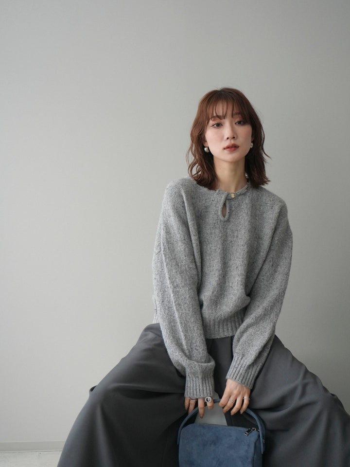 [予約]ツイストネックラメネップヤーンニットプルオーバー/gray