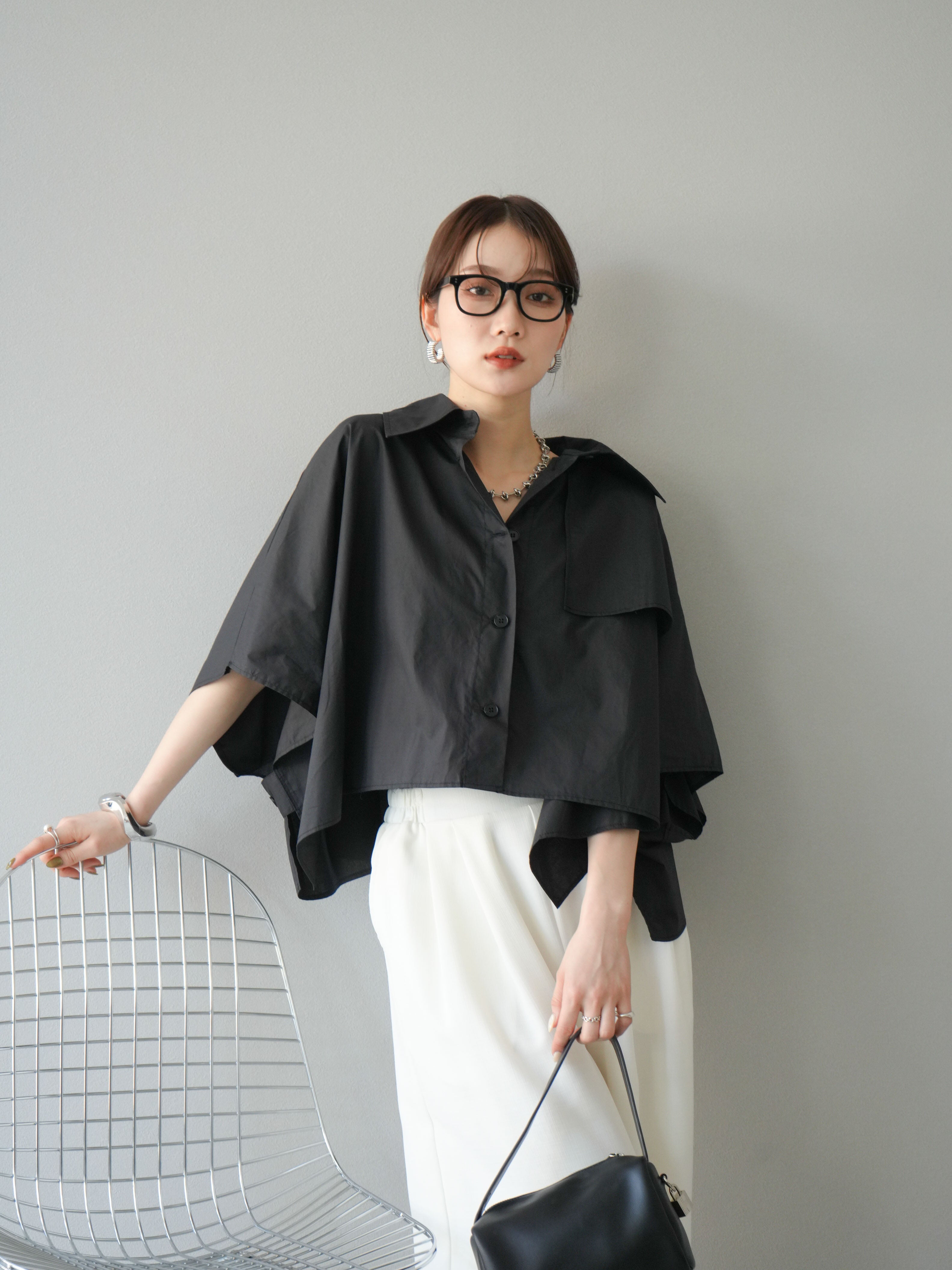 予約]ポンチョショートシャツ/ブラック – Lumier