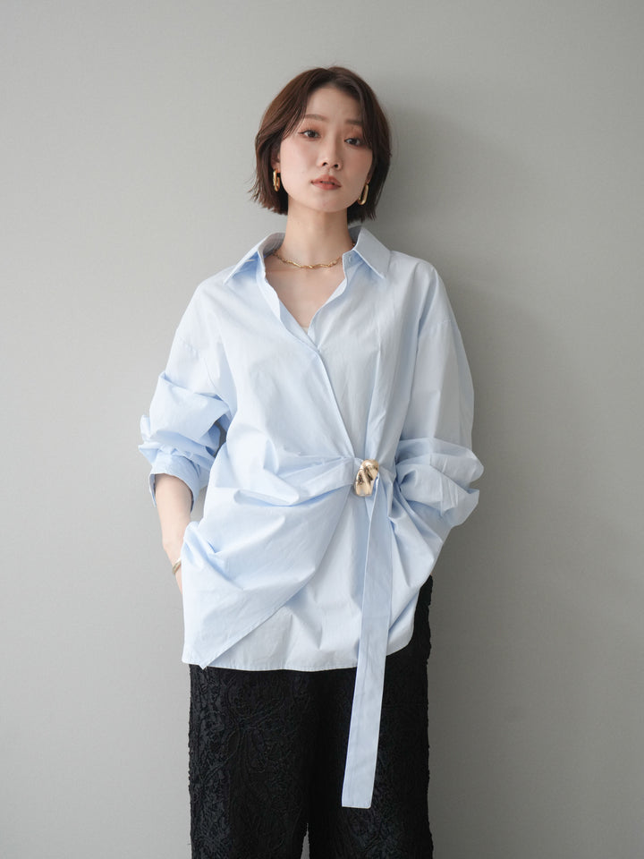 [SET]メタルパーツドレープシャツ+シアーコードレースイージーパンツ(2set)