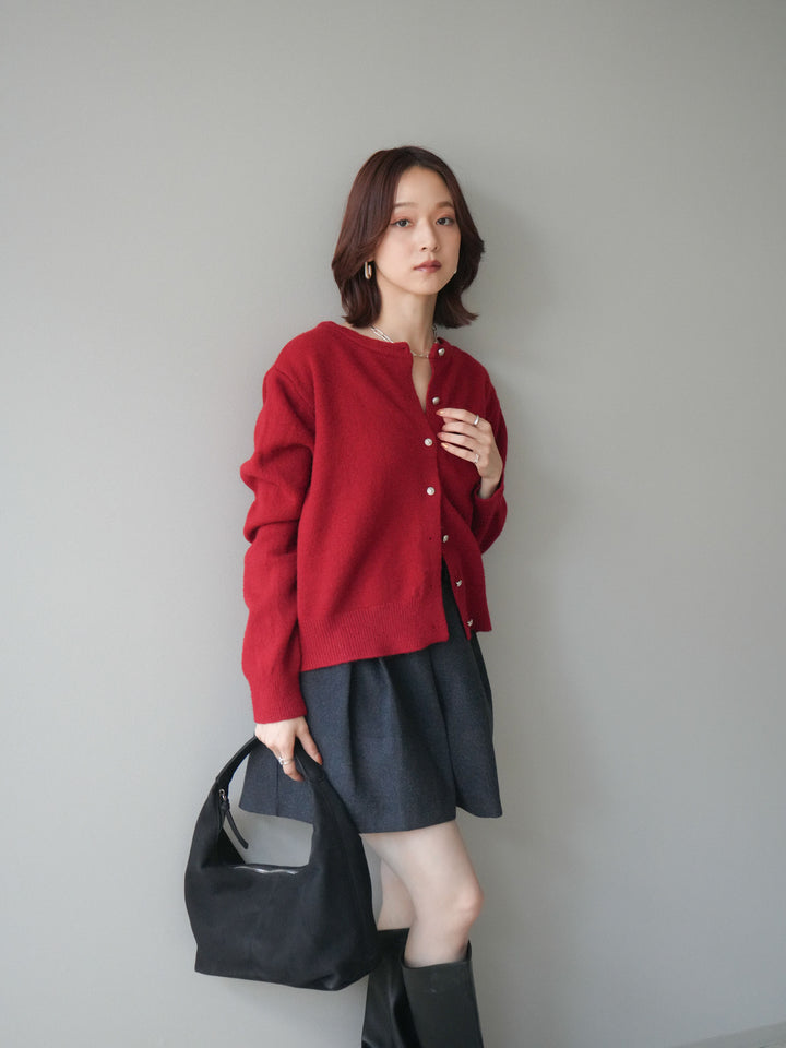 [SET]アンティークボタンニットカーディガン+ベルト付きタックミニスカート(2set)