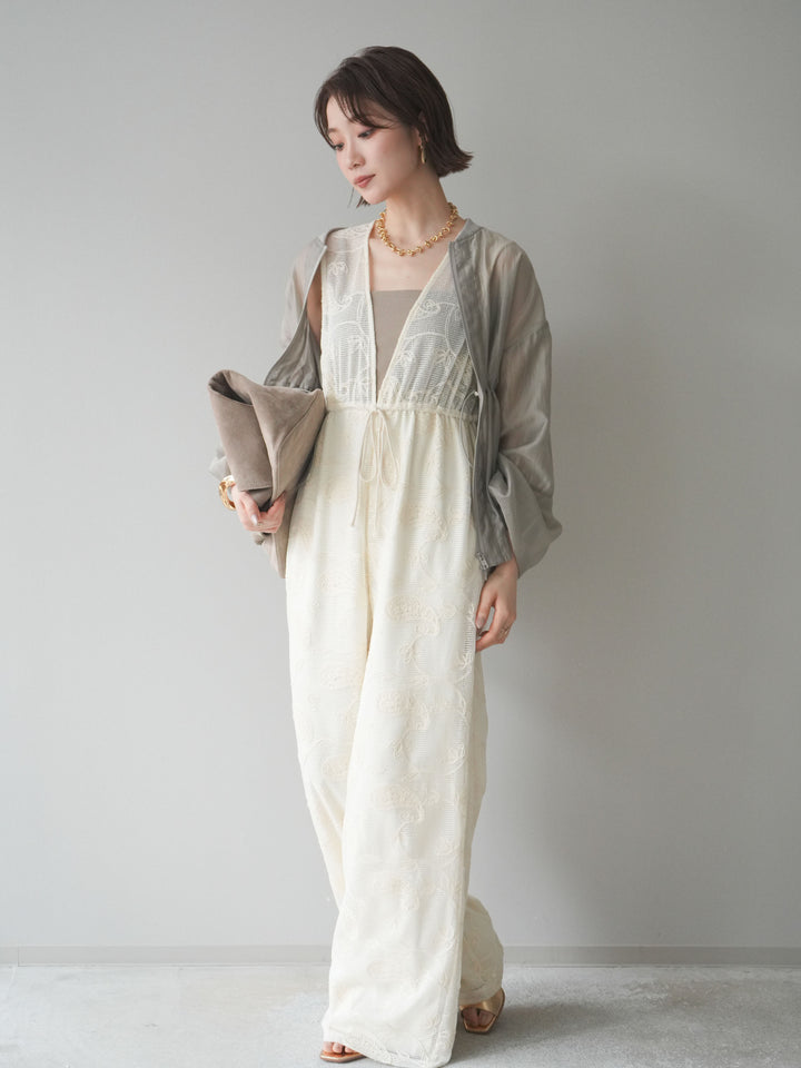 [SET]レース刺繍サロペット+ドロストシアーブルゾン(2set)