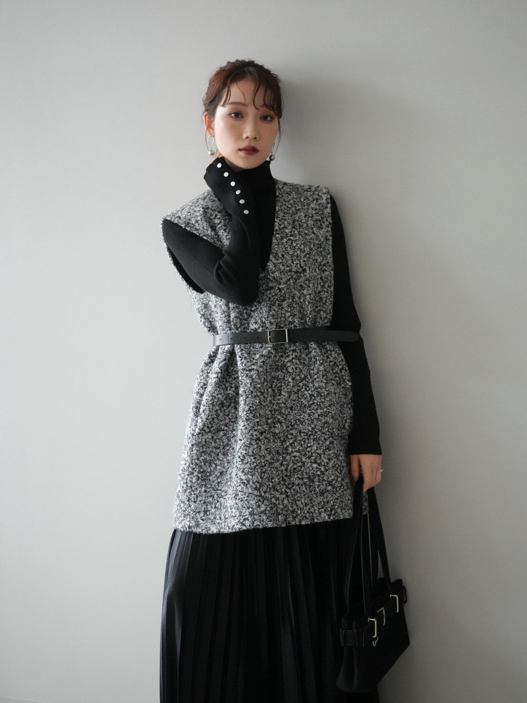 [予約]ミックスループヤーンニットミニワンピース/gray