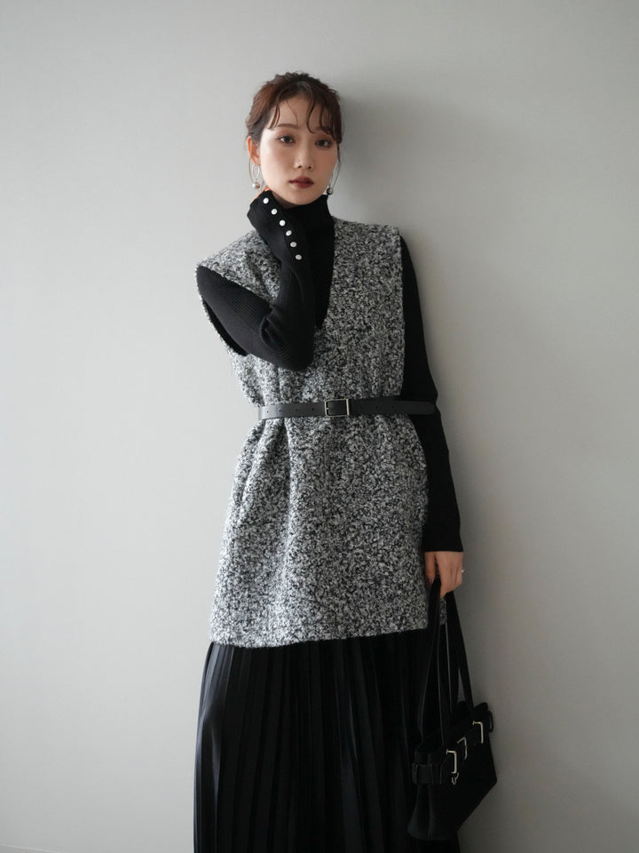 [予約]ミックスループヤーンニットミニワンピース/gray