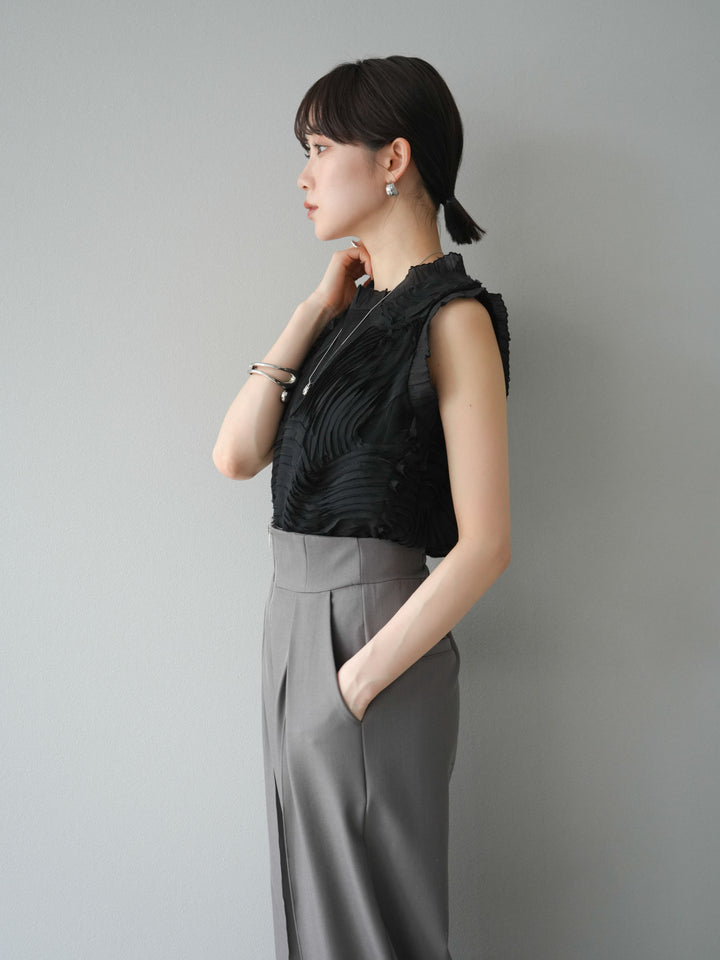 [予約]チュールジャガードノースリブラウス/ブラック