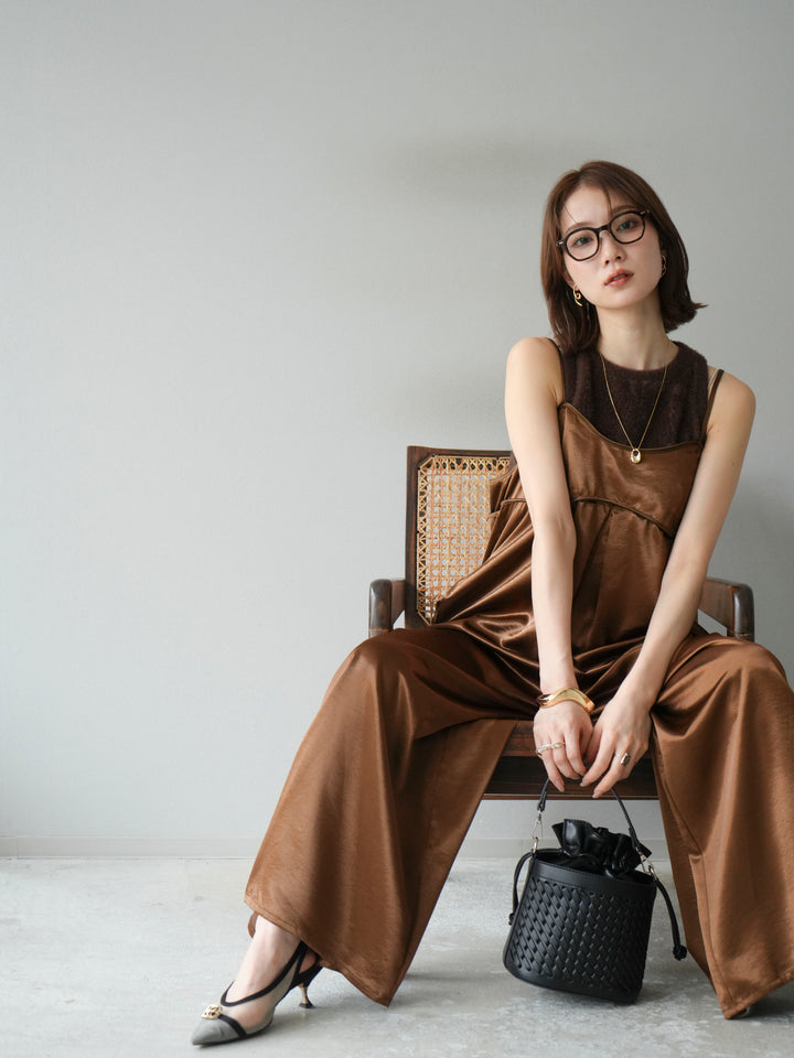 [予約]サテンビスチェオールインワン/ブラウン