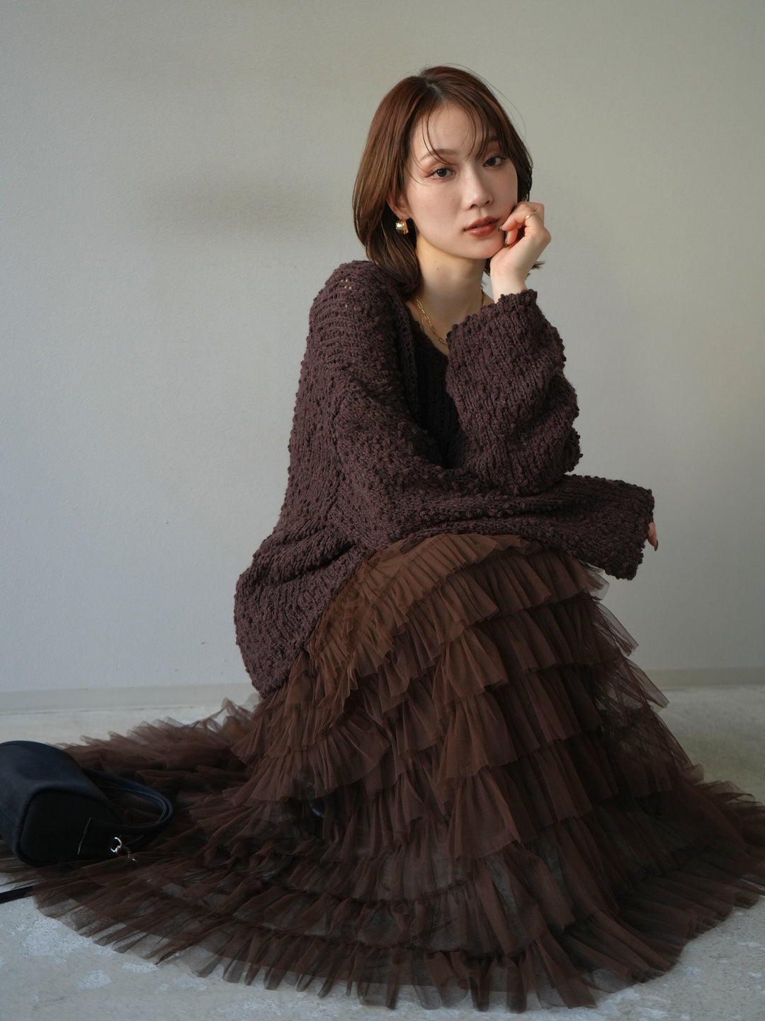 [予約]メランジポコポコニットプルオーバー/brown