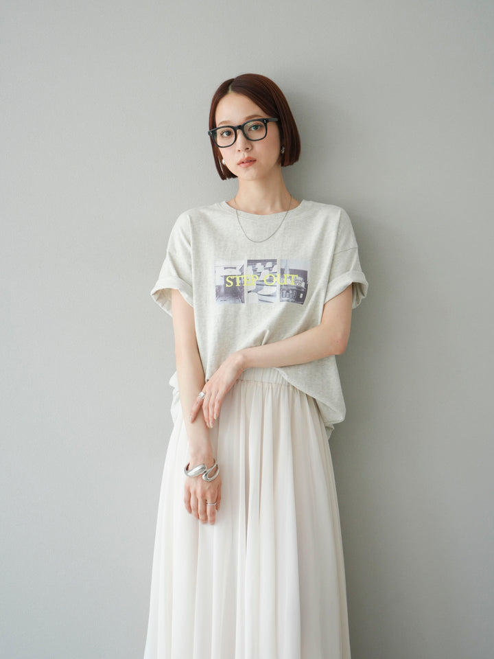 [SET]ネオンロゴコラージュフォトプリントオーバーTシャツ+シフォンフレアスカート(2set)