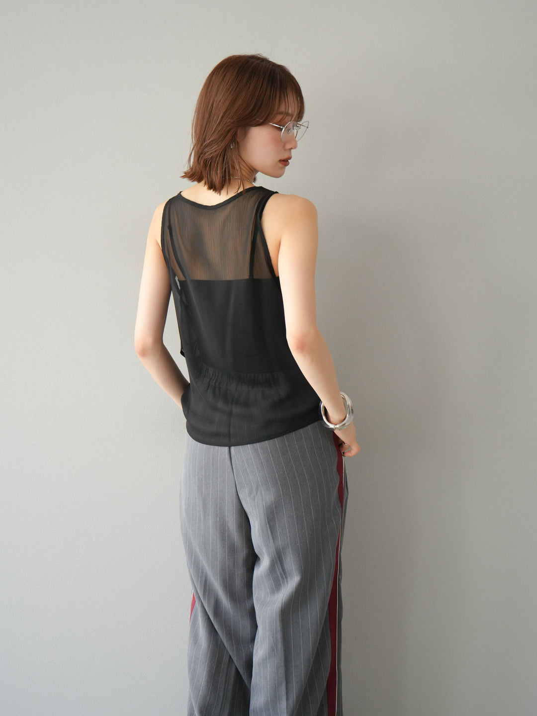 [予約]サイドラインストライプワイドパンツ/グレー