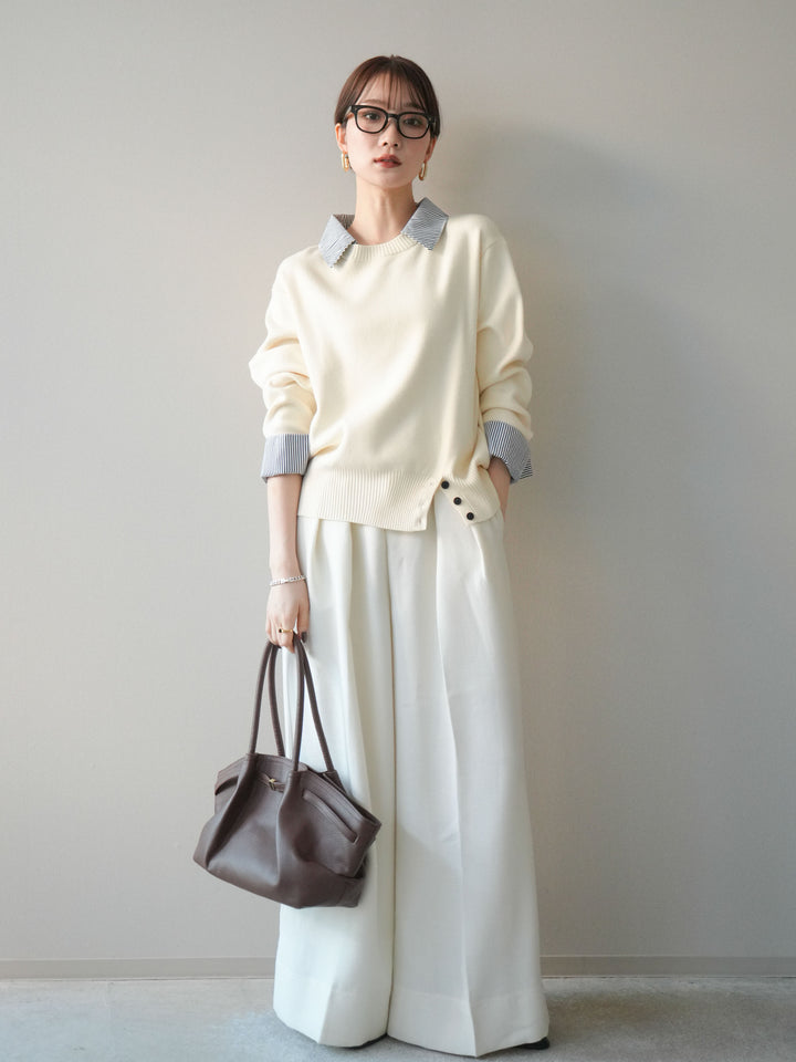 [予約]ウールタッチベルト付ワイドパンツ/offwhite