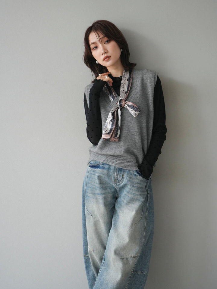 [予約]スカーフ付きニットベスト/gray