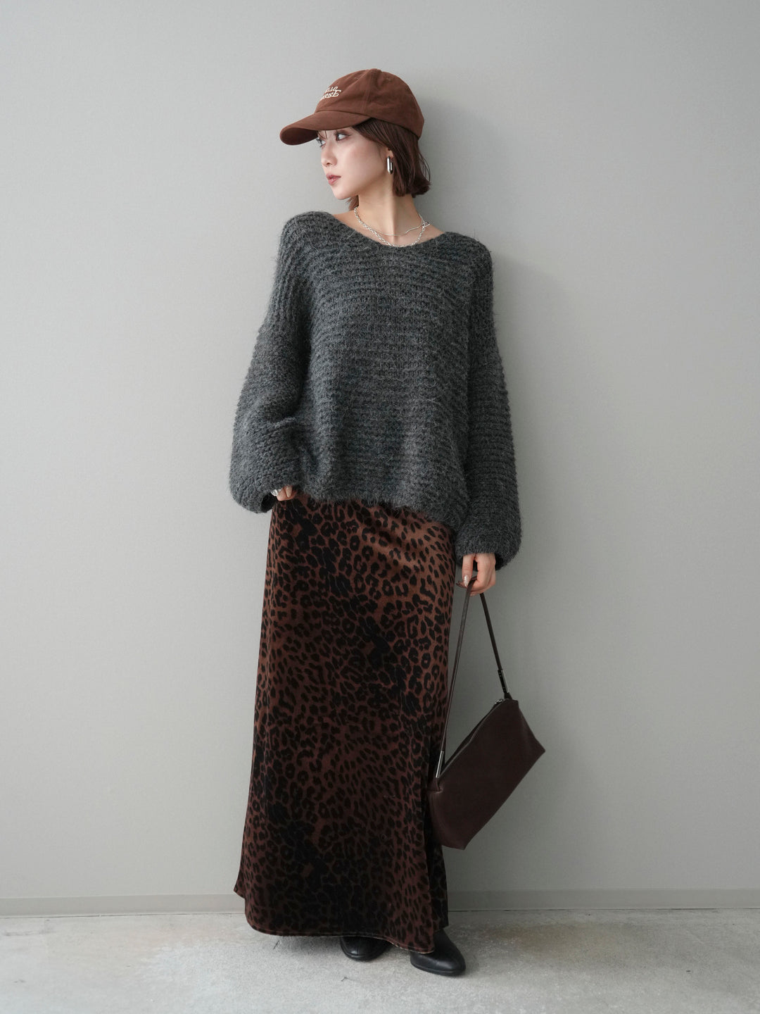 [予約]ワッフル編みシャギーニットプルオーバー/gray