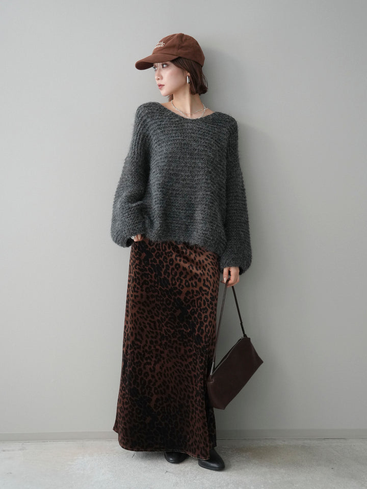 [予約]ワッフル編みシャギーニットプルオーバー/gray