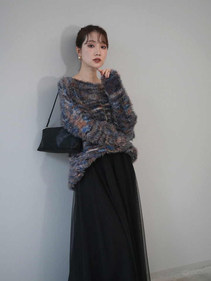 [予約]ミックスシャギールーズニットプルオーバー/blue