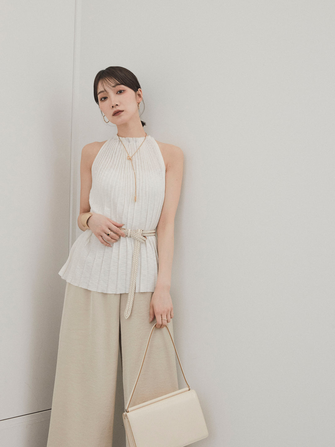[予約]プリーツニットキャミソール/アイボリー