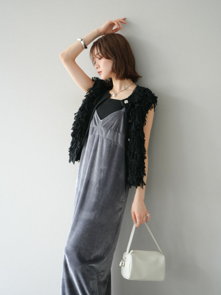 [予約]前開きループニットベスト/ブラック