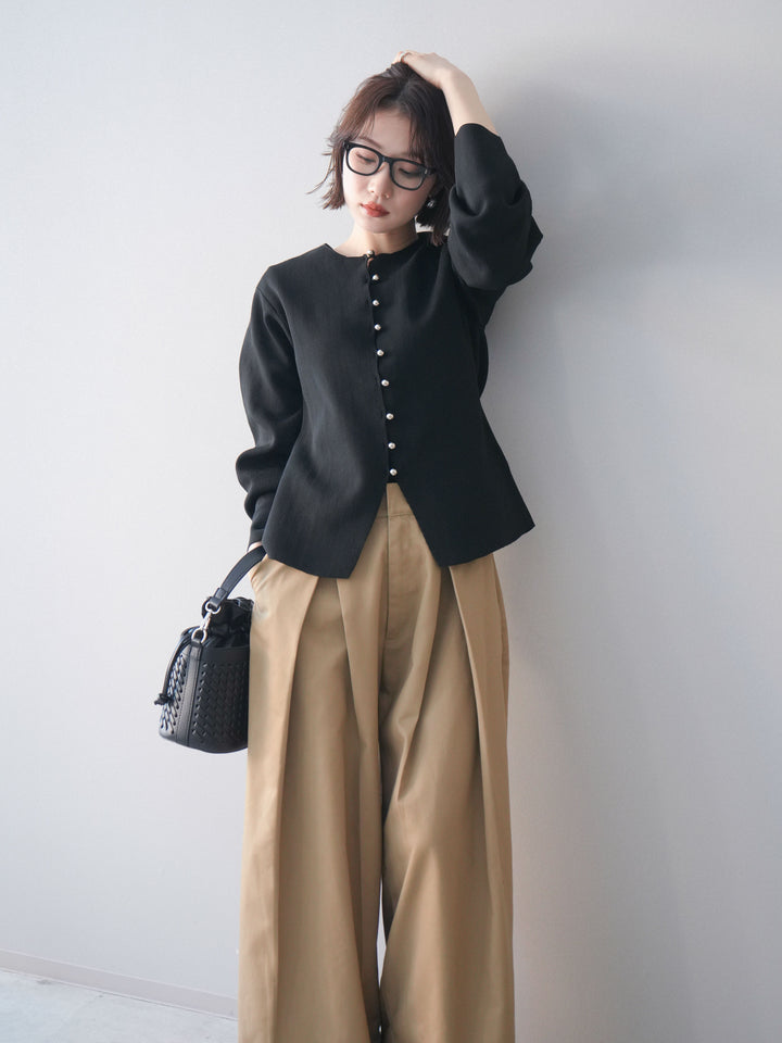 [予約]フロントスリットシルバーボタンニットカーディガン/black