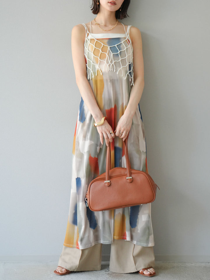 [予約]水彩アートシアーキャミワンピース/オフホワイト