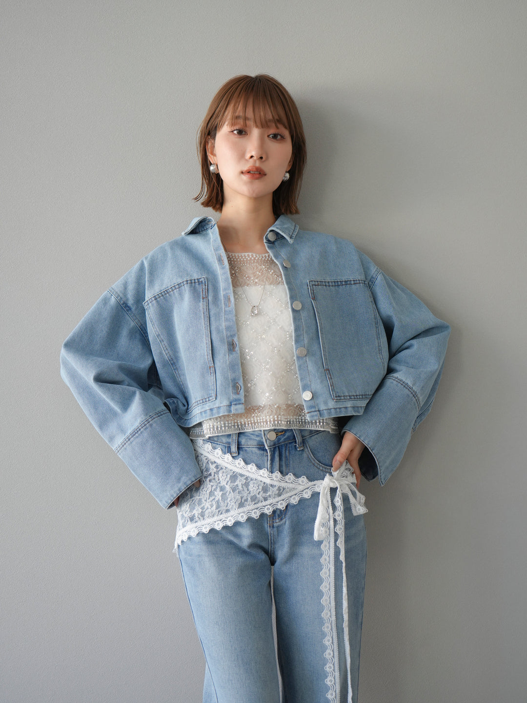 [予約]BIGカフスデニムショートシャツ/ブリーチ　