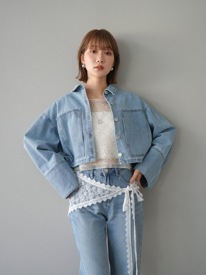 [予約]BIGカフスデニムショートシャツ/ブリーチ　